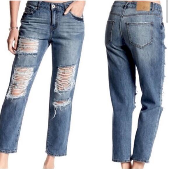 NEW B. O. G. Band of Gypsies Quinn Crop Jeans Distressed Medium Wash Womens 25 - Picture 2 of 10